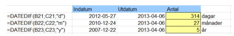 Excel Antal Dagar Mellan Två Datum